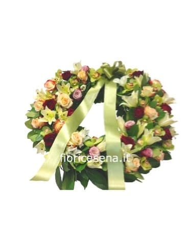 Corona funebre tonalità verde/rosa, piccola